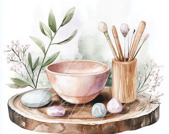 Klang Heilung Clipart: Aquarell Meditation Werkzeuge (Digital PNG)