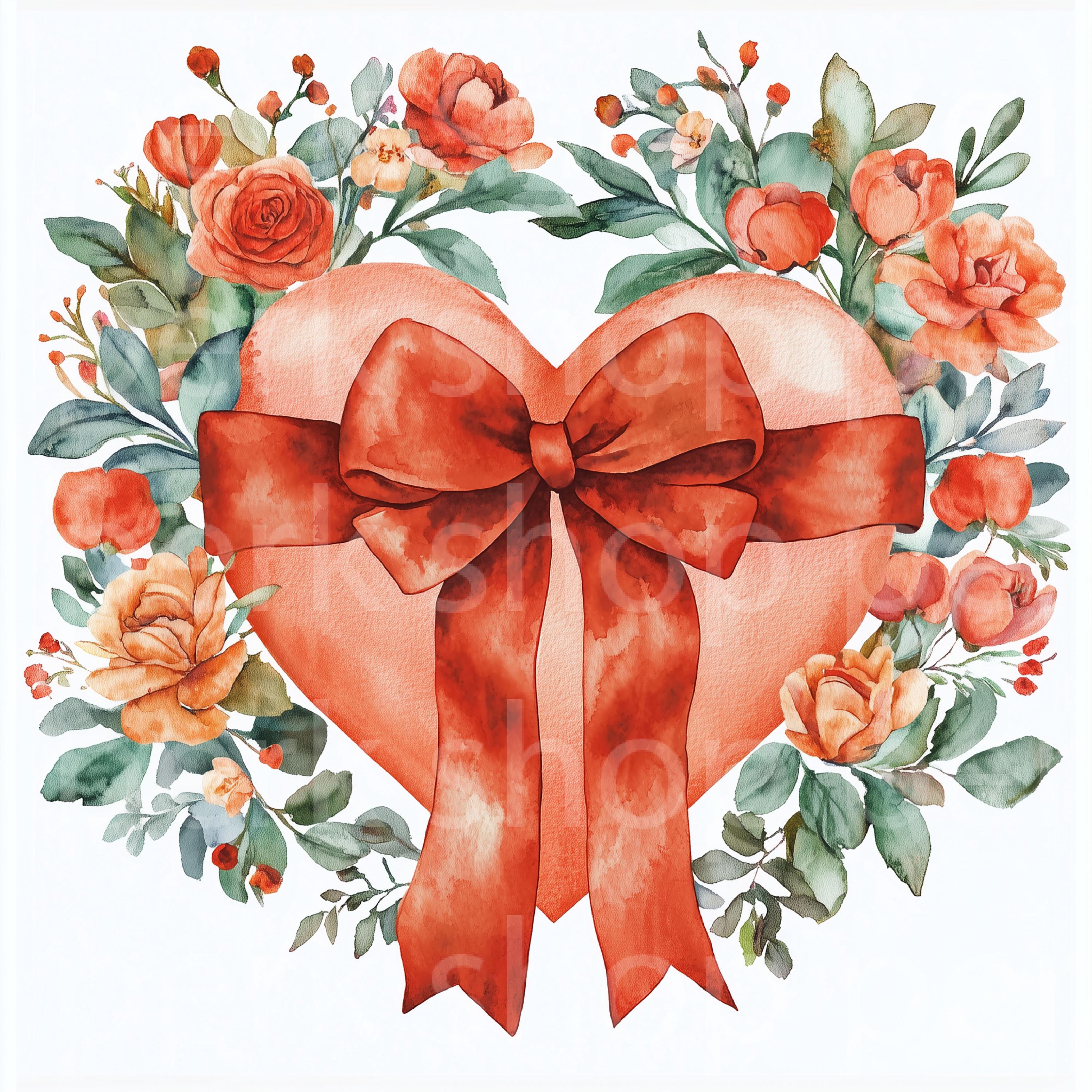 12 Floral Heart Wreath Clipart, Valentine's Day Heart, Digital Clipart ...