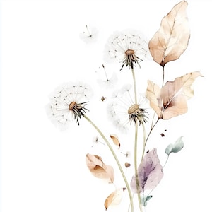 17 imágenes prediseñadas de diente de león, flores silvestres de acuarela para scrapbooking, papeles imprimibles digitales, diario basura, ilustraciones de alta calidad