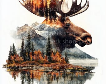 アラスカのヘラジカの水彩画：野生動物のイラスト（デジタル