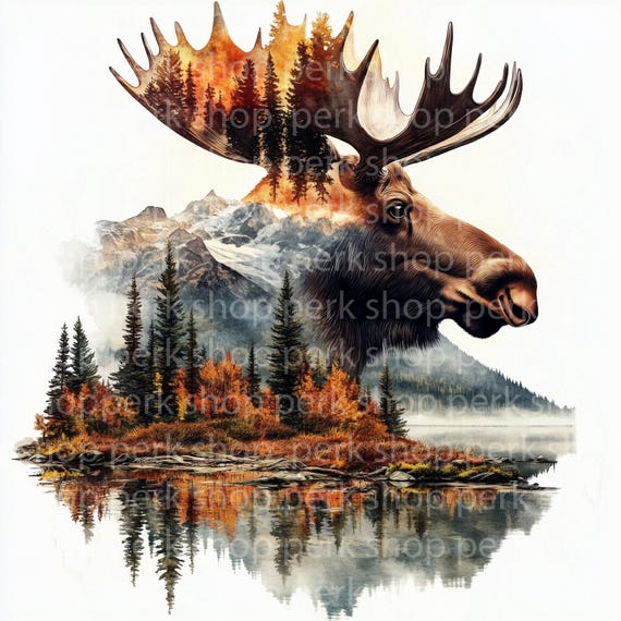 アラスカのヘラジカの水彩画：野生動物のイラスト（デジタル