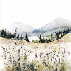 11 Summer field clipart, Flower meadow landscape watercolor , Digital printable papers, Junk Journaling, High-quality illustrations