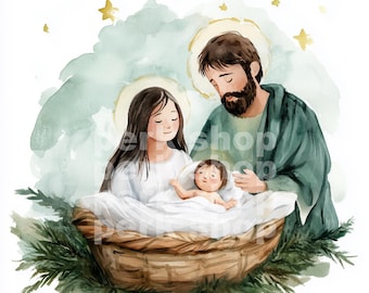 Christmas Baby Jesus Nativity Clipart, Biblical religious printable scene, Digital download, Christian craft paper, scrapbook, sticker, jpg