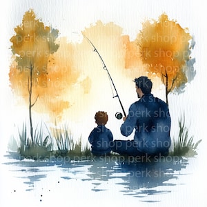 8 clipart pêche père fils, clipart aquarelle imprimable pêche, fichiers JPG de haute qualité, téléchargement numérique, créations en papier, journalisation indésirable