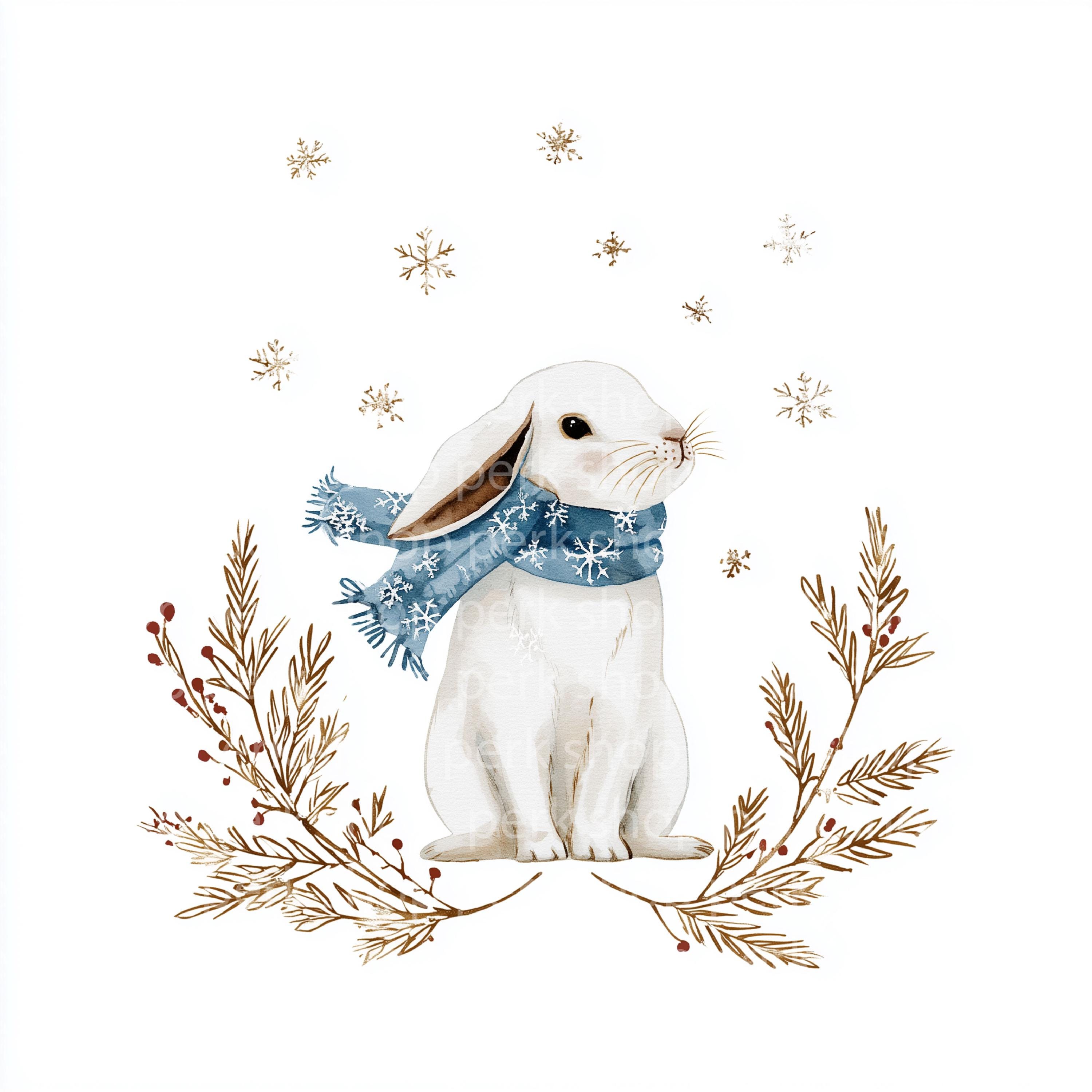 Winter Bunny Watercolor Clipart | Christmas Rabbit Illustration PNG ...