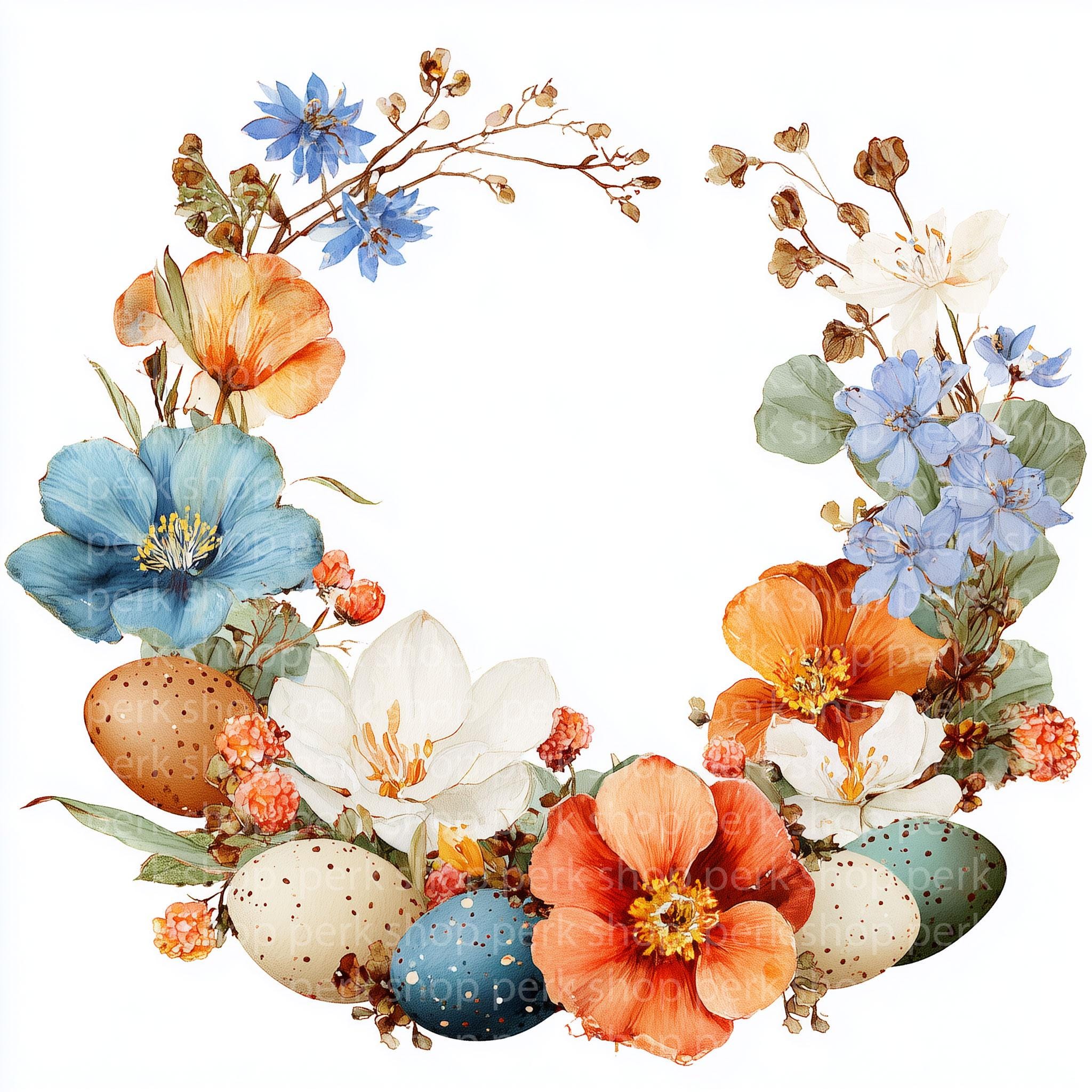Floral Easter Wreath Clipart, Printable Watercolor Art ( Digital ...