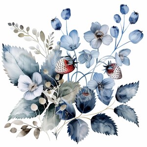 11 Clipart di fragole floreali, Bacche da giardino acquerellate, Arte stampabile, Carta per scrapbooking, Adesivo per sublimazione, Decoupage JPG, Digitale
