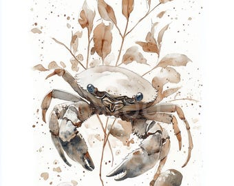 Watercolor Crab Clipart: Sea Life Art Prints (Digital Download)