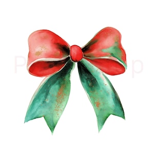 Juego de 19 lazos clásicos navideños: diseños de acuarela transparente PNG con purpurina dorada, clipart decorativo, cinta roja y verde, papel digital