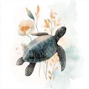 12 Turtle Clipart, Sea Turtle Flowers Clipart, Printable Watercolor clipart, High Quality JPG, Digital download, Paper craft, junk journal