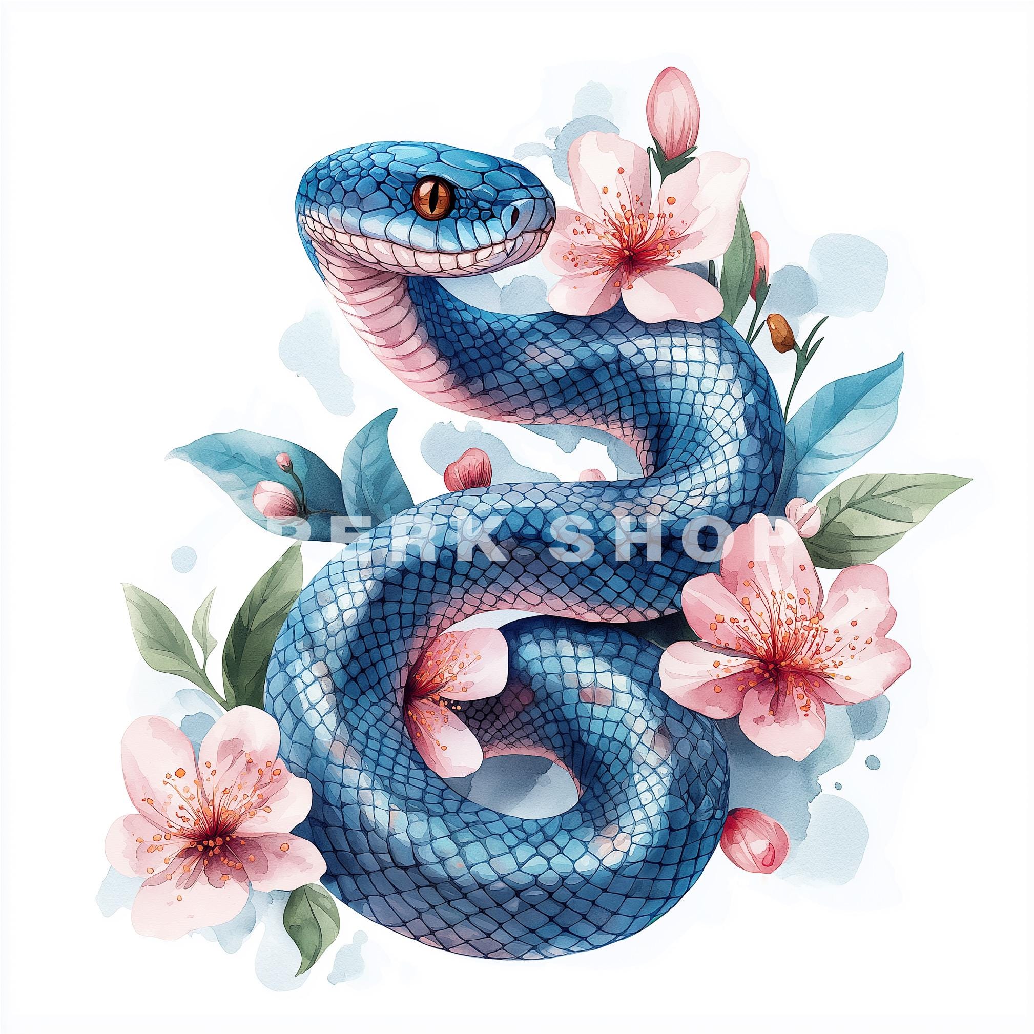 10 Tropical Floral Snake Clipart ,watercolor Art Reptile, Printable ...