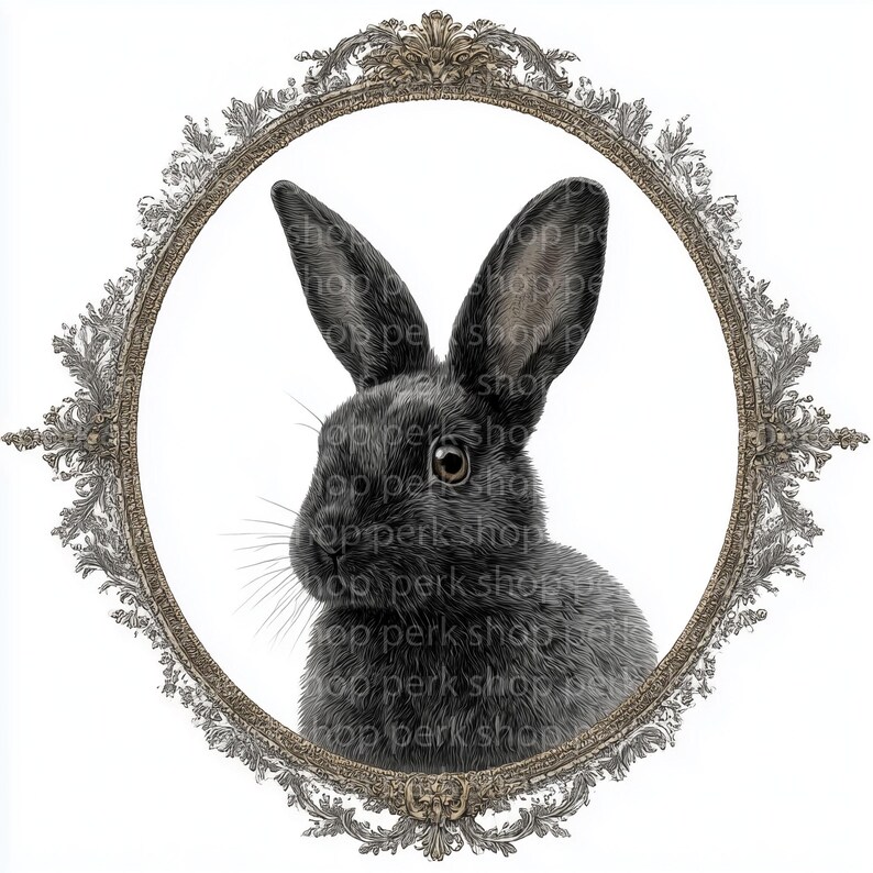 Rabbit Portrait Printable, Antique Style Bunny Art, Nursery Animal ...