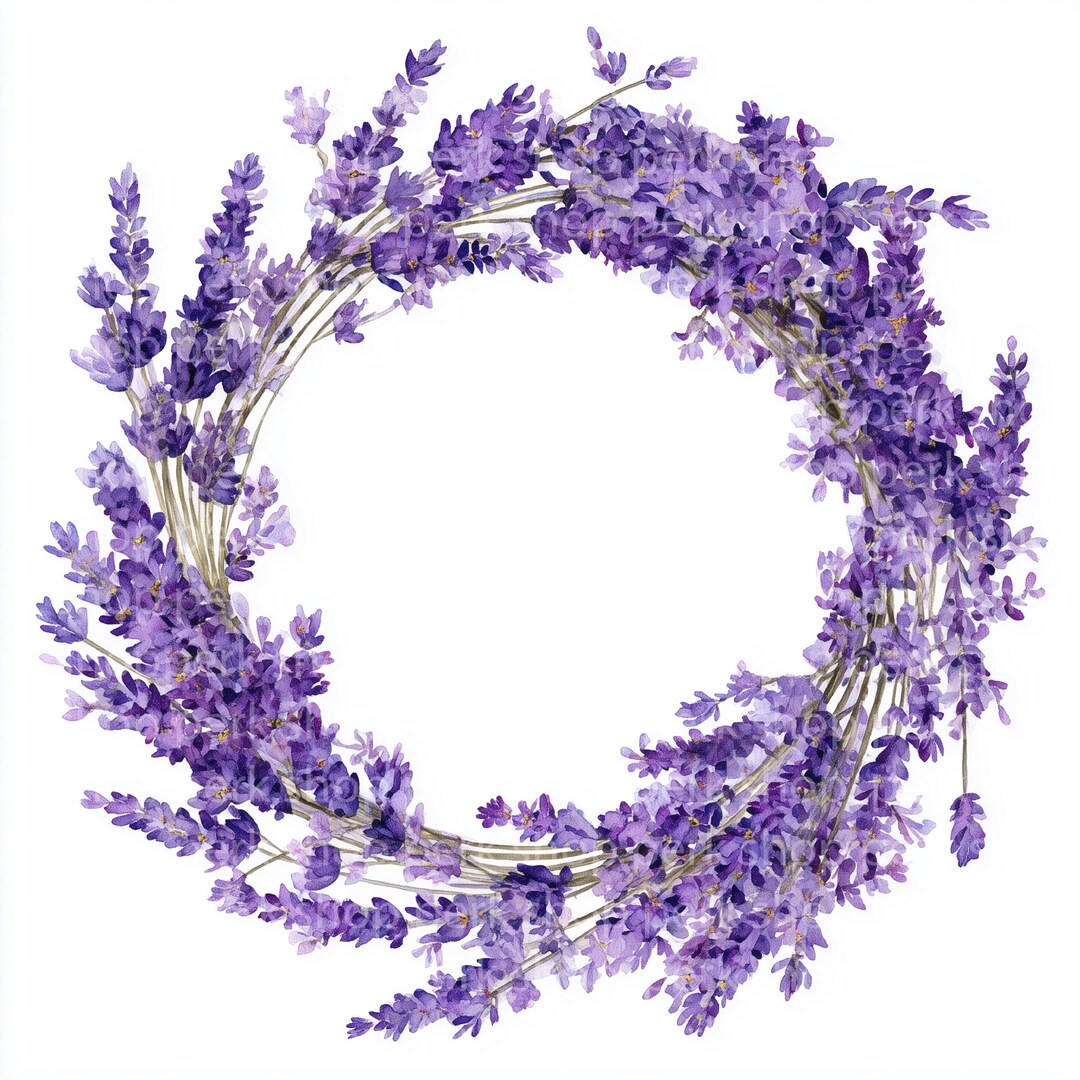 Lavender Wreath Watercolor Clipart: Purple Floral Frame (JPG Digital ...