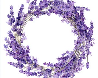 Lavendel Kranz Aquarell Clipart: Lila Blumenrahmen (JPG Digital Download)