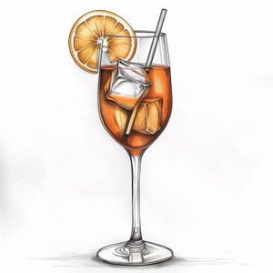 8 Clipart aquarelle Aperol Spritz, cocktails d'été Negroni, Illustration esquisse, apéritif, téléchargement numérique SVG/PNG, icônes de doodle de menu