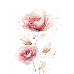 12 Flores Abstratas Clipart, Flor Rosa Dourada, Impressão de Flores, Clipart de Aquarela para Impressão, PNGs de Alta Qualidade, Download Digital, Artesanato em Papel