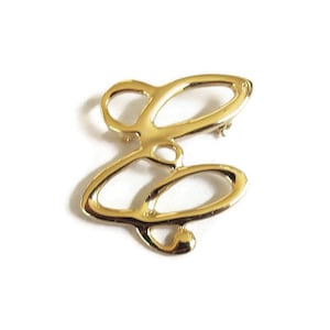 Gold Tone Estilístico Inicial "E" Monograma Brooch Vintage