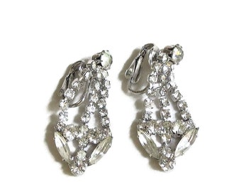 Clear Ice Rhinestone Dangle Earrings Vintage