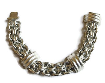 Modernist Matte Silver Tone Multi Chain Link Bracelet Vintage