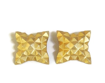 Modernist Matte Gold Tone Pyramids Earrings Vintage