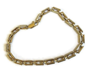 Rectangle Links Chain Bracelet Vintage Gold Tone