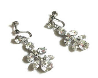 Clear Ice Rhinestone Dangle Earrings Vintage