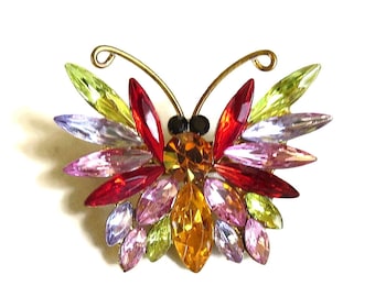 Multi-Color Rhinestone Butterfly Brooch Vintage