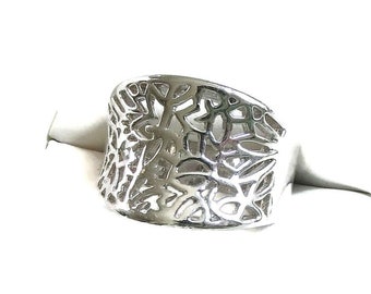 Openwork Silver Tone Ring Super Chunky Unisex Größe 9.25 Vintage