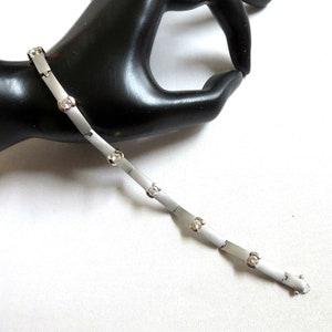 Modernist Matte Silver Tone & Gold Tone Clear Rhinestone Tennis Bracelet Vintage