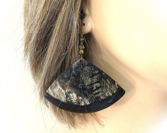 Large Dangle Horn Earrings Vintage Tribal Ethnic