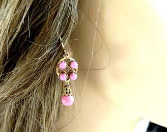 1950’s Pink Beads Dangle Earrings Vintage Mid Century