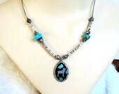 Turquoise Nugget Heishi Bead Pendant Necklace Vintage with Big Horn Sheep