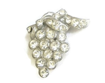 Small Art Deco Grape Cluster Brooch Pot Metal Clear Rhinestones Vintage