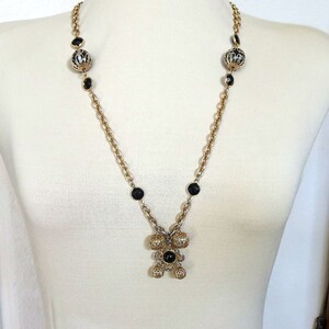 Long Filigree Ball Bead & Swarovski Crystals Necklace Vintage Chain