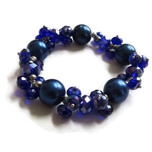 Blue Beads & Purple Crystals Bracelet Vintage Stretch