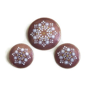 Copper Enamel Brooch and Earrings Set Vintage by Austrian Artist Eva Scherer