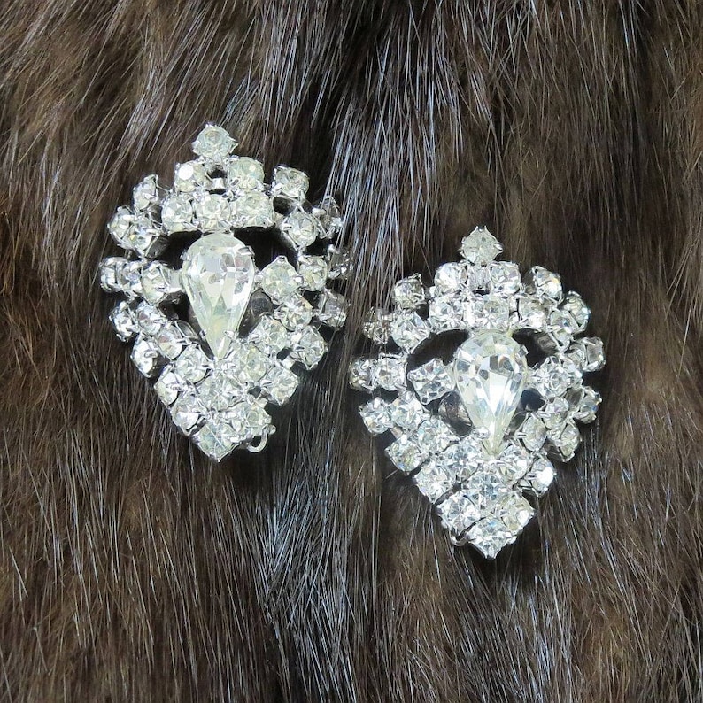 Pave Clear Rhinestone Domed Earrings Vintage Wedding Bridal