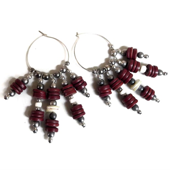 Red and Abalone Discs with Silver Tone Ball Beads… - image 7