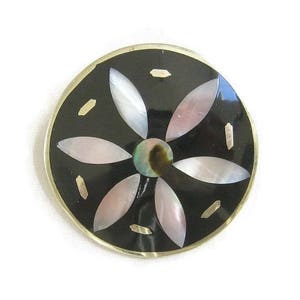 Alpaca Silver Mother of Pearl Flower Brooch or Pendant Vintage Abalone MOP Inlay