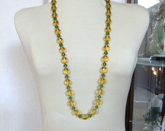 Joan Rivers Signed Large and Long Green & Topaz Crystal Beads Necklace Vintage