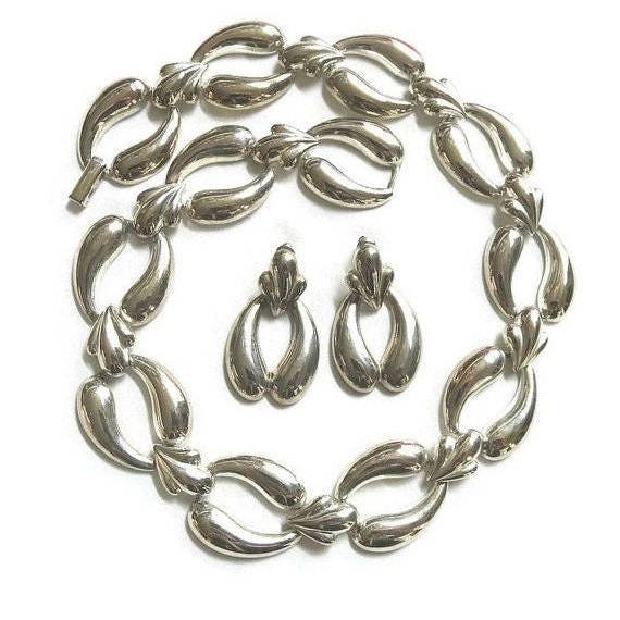 Modernist Fleur de Lis Necklace & Earrings Set Vi… - image 1