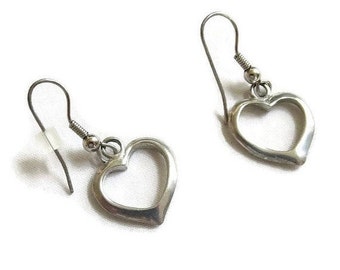 Heart Dangle Earrings Silver Tone Cut Out Vintage