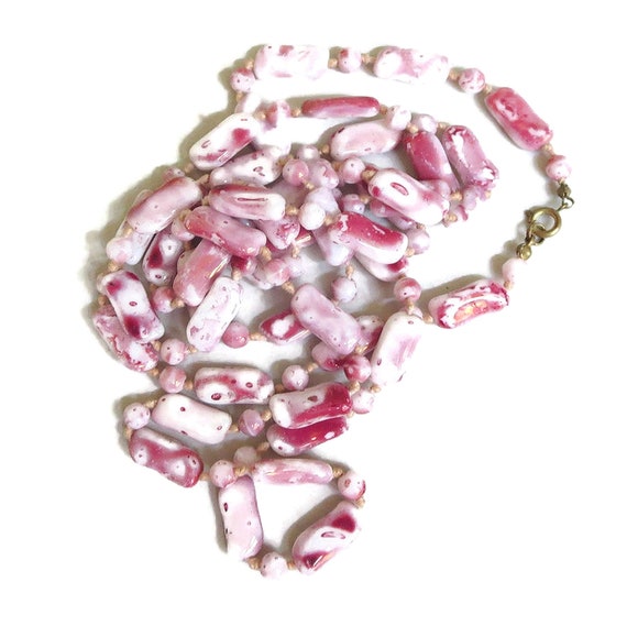 Japanese Handmade Lampwork Beads Necklace Pink an… - image 7