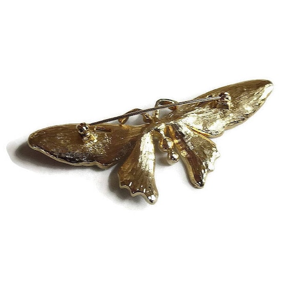 Enamel, Rhinestones & Pearl Butterfly Brooch Vint… - image 5