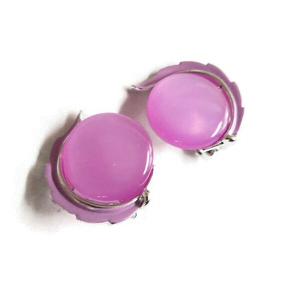 Signed Lisner Pink Enamel & Moonglow Earrings Vin… - image 3