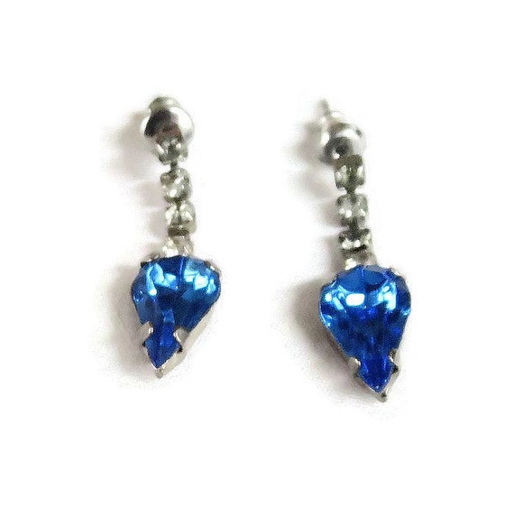 Sapphire Blue & Clear Rhinestone Dangle Earrings … - image 4