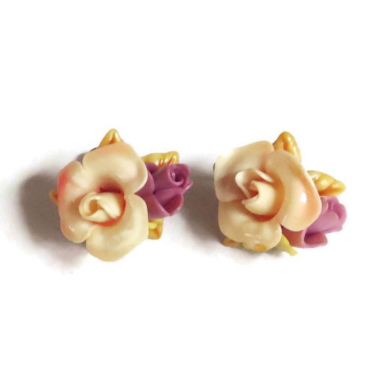 Yellow, Pink and Apricot Molded Plastic Flower Ea… - image 4