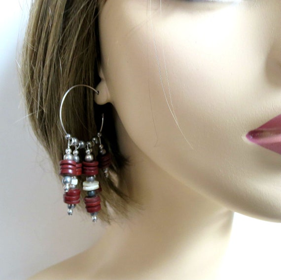 Red and Abalone Discs with Silver Tone Ball Beads… - image 4