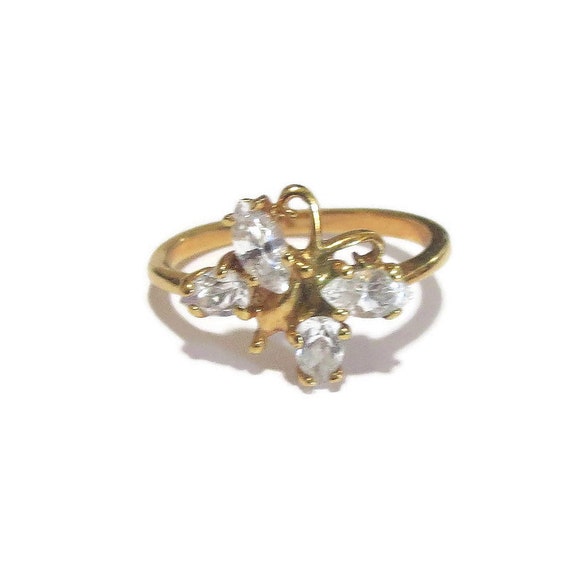 Clear Rhinestones Butterfly Ring Vintage Size 7 - image 4