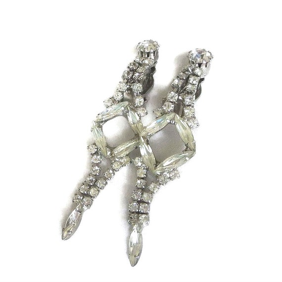 Long Clear Rhinestone Dangle Earrings Vintage Wed… - image 2